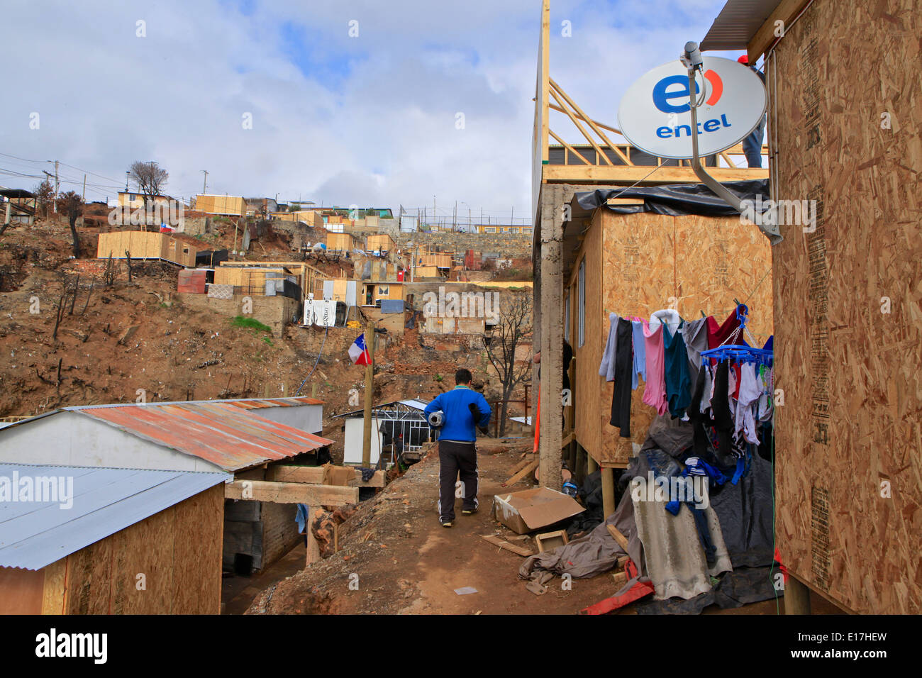Valparaiso, after the big fire, rebuilding people`s houses  Chile 2014 Stock Photo